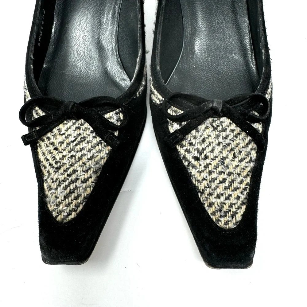 STUART WEITZMAN black suede and tweed heels, size 9 - Picture 5 of 10